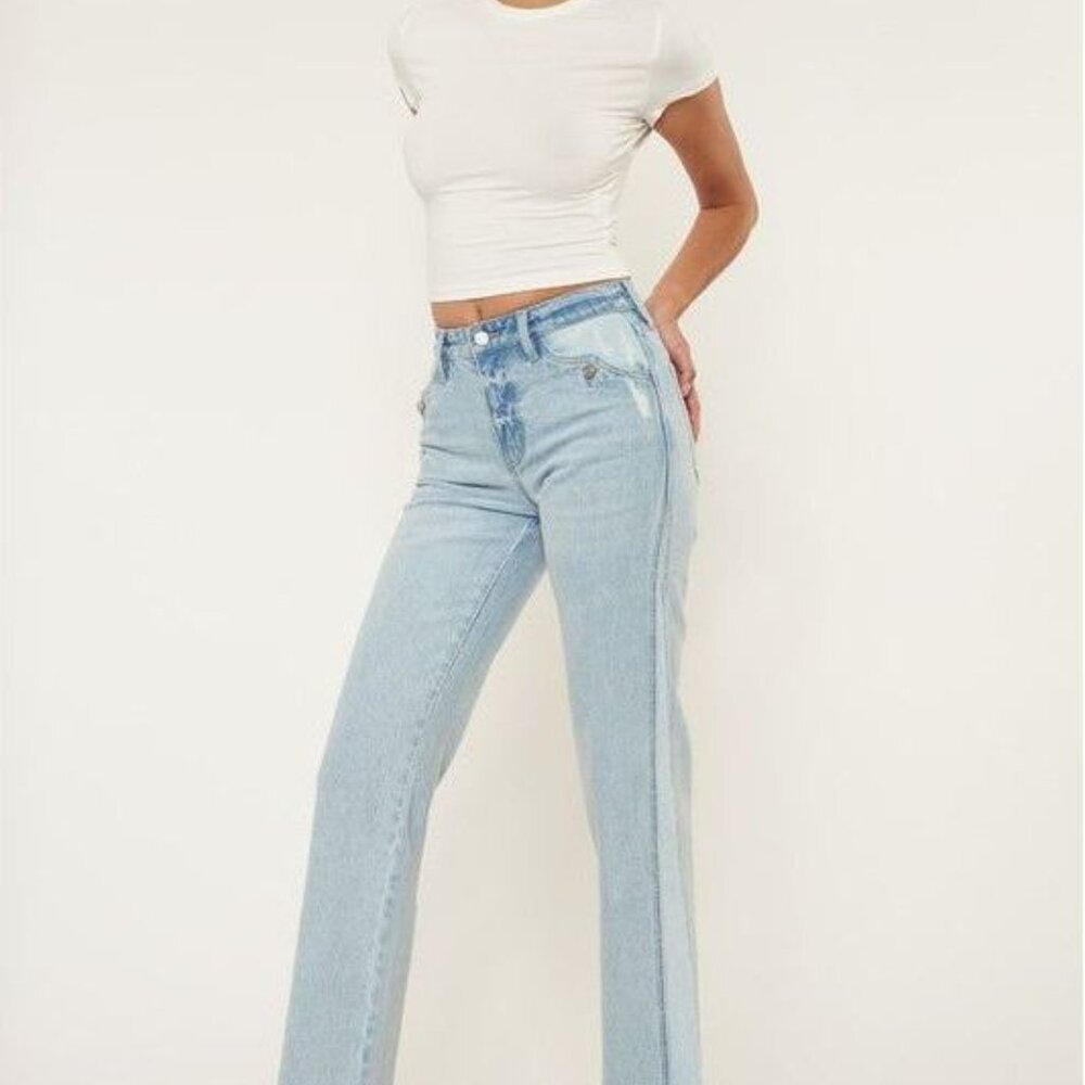 High Rise Contrast Accent Straight Leg Jean